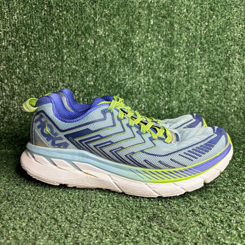 Hoka One One Clifton 4 Running Athletic Walking Sneaker Blue Green Womens Sz 7.5